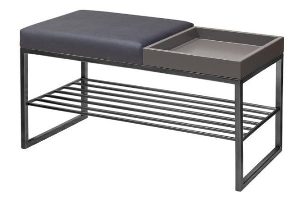 Banquette Ruby box smooth, upholstery color blue-gray, legs black