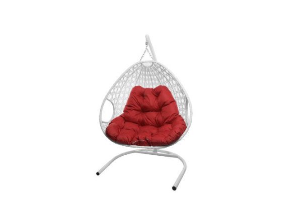 Hanging chair for two Luxury 119x186x120 cm, base and frame color white, finishing white