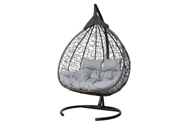 Hanging cocoon chair Fisht 135x190x100 cm, base and frame color black, finishing brown