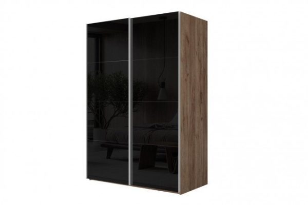 Sliding wardrobe 2-door Comet 180x240 cm kraft oak tobacco, black glass fronts