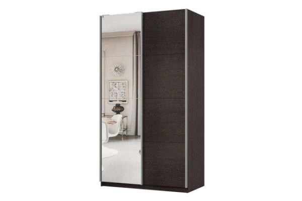 Sliding wardrobe 2-door Praktik 120x220x60 cm, wenge, silver profile, with one mirror