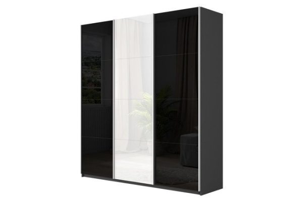 Sliding wardrobe 3-door Cors 180x230 cm, gray diamond, facade white gloss, black