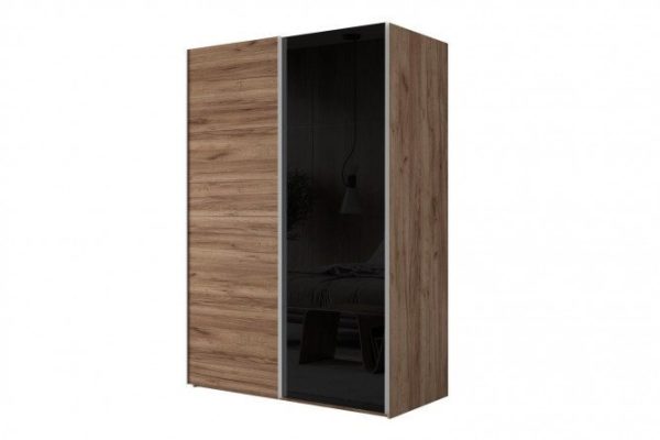 Sliding wardrobe 2-door Comet 180x240 cm kraft tobacco oak, black glass fronts, kraft tobacco oak