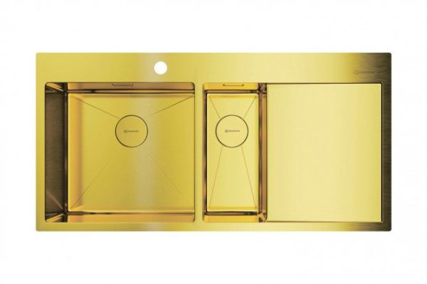 Inset sink with wing OMOIKIRI Akisame 100-2-LG-L 4973089, light gold 100x51x20 cm