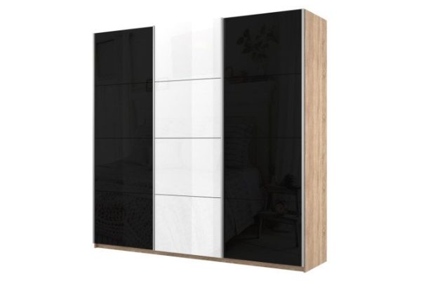 3-door wardrobe Cors 180x230 cm, Sonoma, facade white gloss, black
