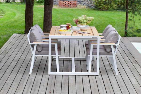 Garden furniture set Santorini frame color white, table tops natural wood