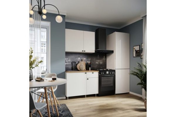 Kitchen Eva 100.2x207.6x60 cm, frame color white shagreen, facade white shagreen