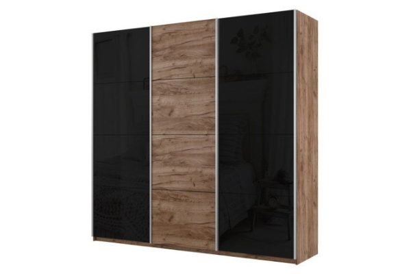Sliding wardrobe 3-door Cors 180x230 cm, kraft tobacco oak, facade kraft tobacco oak, black