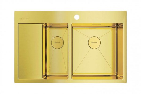 Inset sink with wing OMOIKIRI Akisame 78-2-LG-R 4973088, light gold 78x51x20 cm