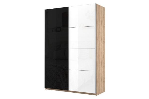 2-door wardrobe Cors 120x230 cm, Sonoma, black facade, white gloss