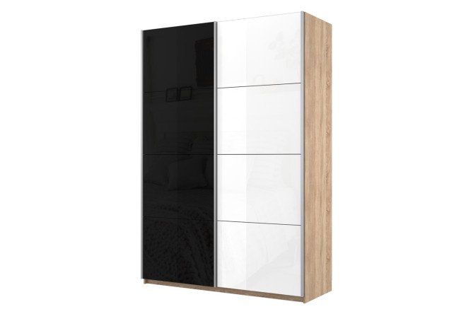 2-door wardrobe Cors 120x230 cm, Sonoma, black facade, white gloss