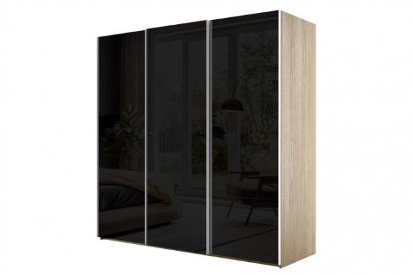 3-door wardrobe Comet 240x240 cm Bardolino oak, black glass fronts