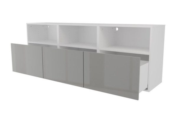 Cabinet 3 shelves and 3 drawers Oscar Amika 180x64 with push to open, white / dusty gray gloss