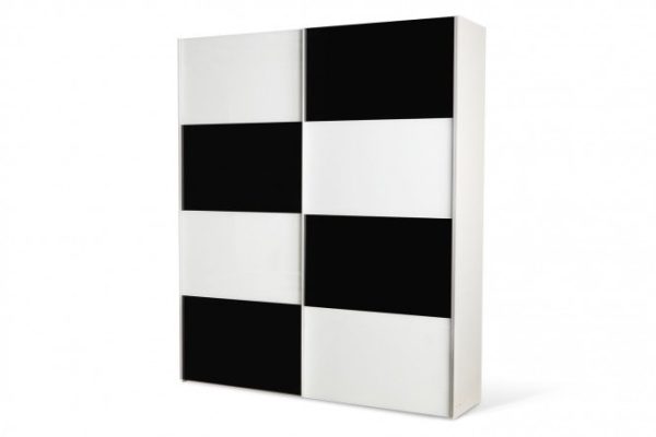 Sliding wardrobe 2-door Comet 200x240 cm white snow, facades white and black glass