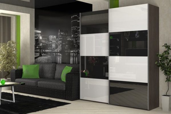 Sliding wardrobe 2-door Comet 180x220 cm wenge Mali, facades white and black glass