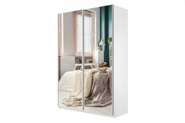 Sliding wardrobe 2-door Cors 140x230 cm, white snow, mirror facade