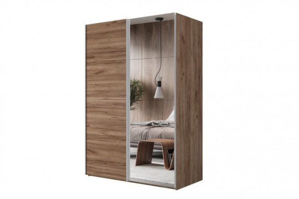 Sliding wardrobe 2-door Comet 160x240 cm kraft tobacco oak, mirror fronts, kraft tobacco oak