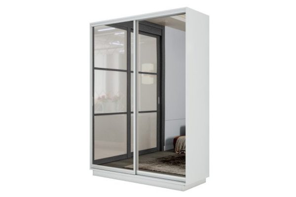2-door wardrobe Slide-2 160x240x60 cm, white snow/silver, with two mirrors