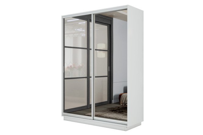 2-door wardrobe Slide-2 160x240x60 cm, white snow/silver, with two mirrors