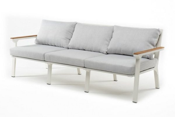 3-seater sofa Concorde 204x77x82 cm, white, natural teak
