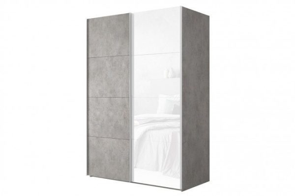 2-door wardrobe Comet 200x220 cm light concrete, white glass facades, light concrete