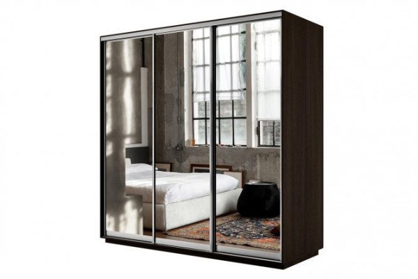 Sliding wardrobe 3-door Slide 180x220x60 cm, wenge, mirror facade