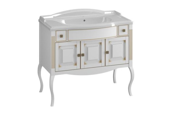 Cabinet OPADIRIS Laura 100 cm, frame color matte white, facade matt white with patina, beige