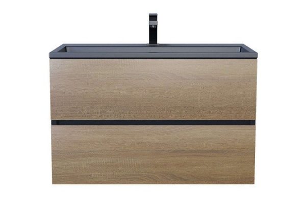 Hanging cabinet Barsa 293020539 for the bathroom 79.8 cm, frame color black, Sonoma oak facade