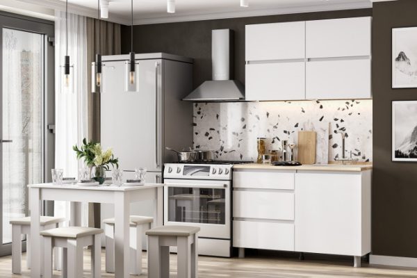 Kitchen set Tokyo 120x214.2x60 cm, frame color white textured, facade white textured