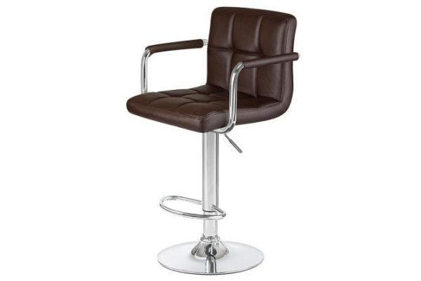 Bar stool DOBRIN Kruger Arm 51.5x92x49 cm, upholstery color brown, legs chrome