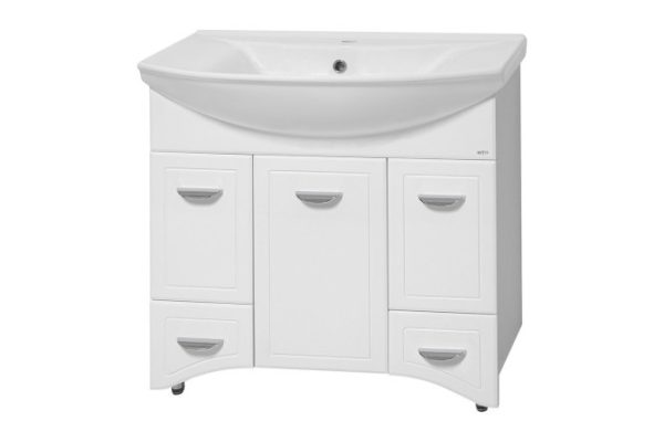 Floor stand Dreya 86 E-Dre01086-01K2Ya with 2 drawers and a laundry basket 86.5 cm, frame color white, facade white