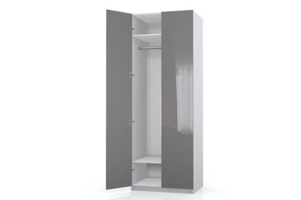 Wardrobe 2-door Oscar Amika 75x236x58 cm, white, gray dusty gloss