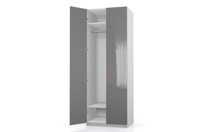 Wardrobe 2-door Oscar Amika 75x236x58 cm, white, gray dusty gloss