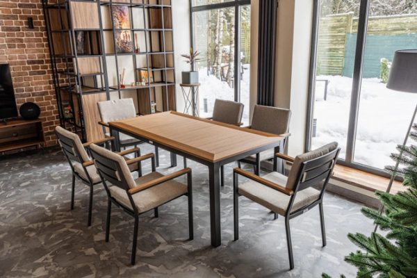 Dining set Oscar frame color black, tabletops beige