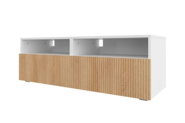 Nightstand Oscar Amelie 120x40 with 2 drawers and 2 shelves, white / wave Canadian oak