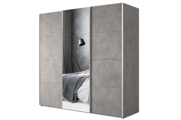 3-door wardrobe Comet 240x240 cm light concrete, mirror fronts, light concrete