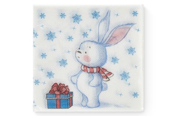 Single-layer napkins Bunny and snowflakes