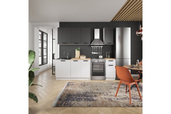 Kitchen Nika Neo 180x214x60 cm, frame color white, facade anthracite, white