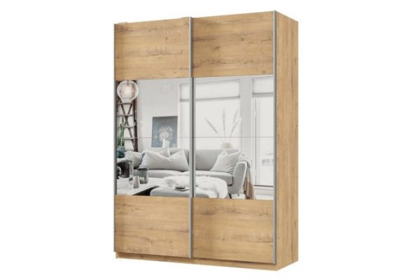 Sliding wardrobe 2-door Praktik 160x240x60 cm, bunratti, silver profile, with mirror inserts