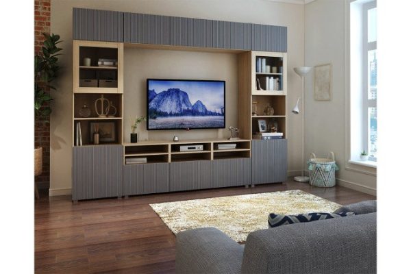 2r6jesiw00tx14fb2tw2sl2jzqkxp9y9.jpg Modular living room Oscar Amelie with push-to-open, sonoma oak / wave graphite