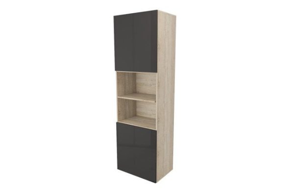 Wardrobe 2 doors and 2 shelves Oscar Amika 60x192, Sonoma oak / glossy black graphite