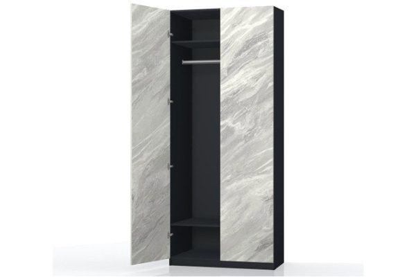 Wardrobe 2-door Oscar Marble 100x236x59.6 cm, anthracite, statuary