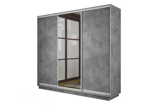 3-door wardrobe Slide-2 180x220x60 cm, concrete/silver, with one mirror
