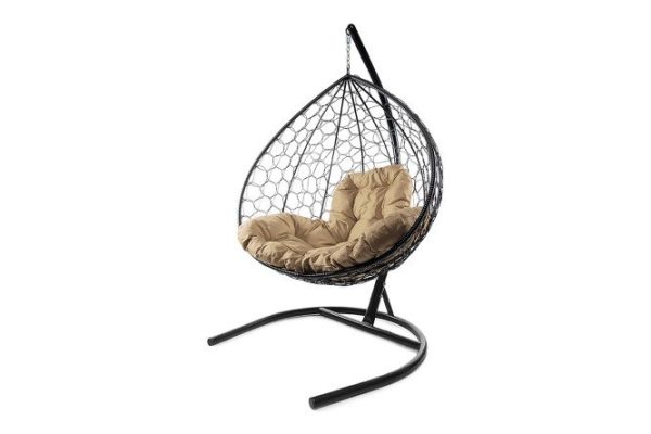 Hanging cocoon chair XL 75x186x118 cm, base and frame color black, finishing black