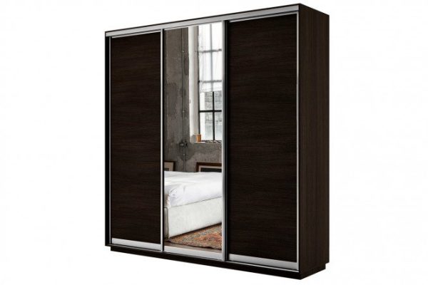 Sliding wardrobe 3-door Slide 210x240x45 cm, wenge, with one mirror