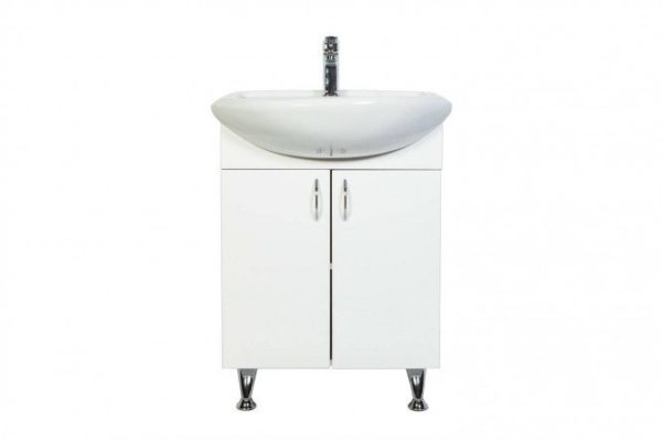 Floor stand with sink ORANGE Rosa Ro-60TUW+RA + Rosa washbasin 60 cm, frame color white, facade white gloss