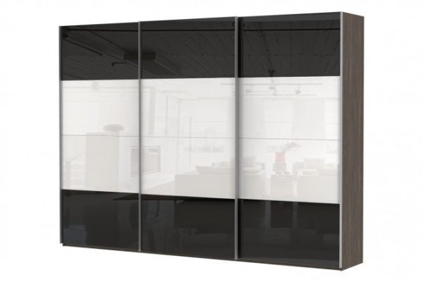 Sliding wardrobe 3-door Comet 270x220 cm wenge Mali, facades white and black glass