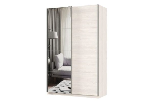 Sliding wardrobe 2-door Praktik 140x220x60 cm, light anchor ash, silver profile, with one mirror