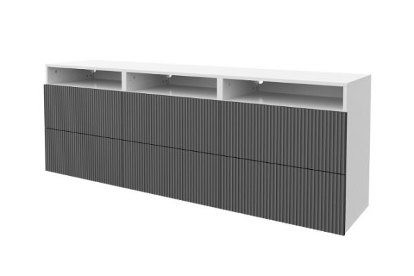 Nightstand Oscar Amelie 180x64 with 6 drawers and 3 shelves, white / wave graphite