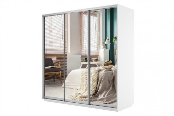 Sliding wardrobe 3-door Slide 210x220x60 cm, white snow, mirror facade